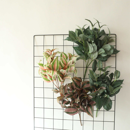 Who2021lesale green plant wall simulation flower foreign trade green plant decoration wedding holding 6 eyebrow leaves