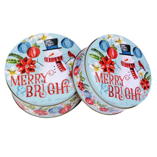 Christmas gifts chocolate candy tin  box round cute christmas pattern printing biscuit tin box