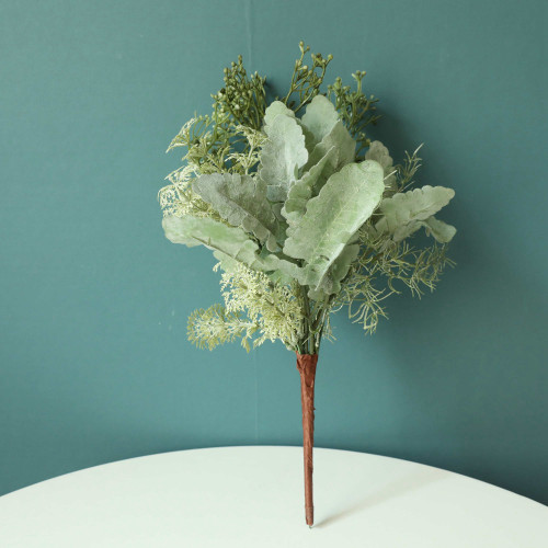Manufacturer simulation flower green plant wholesale wedding cross border decorations with grass silver leaf Chrysanthemum