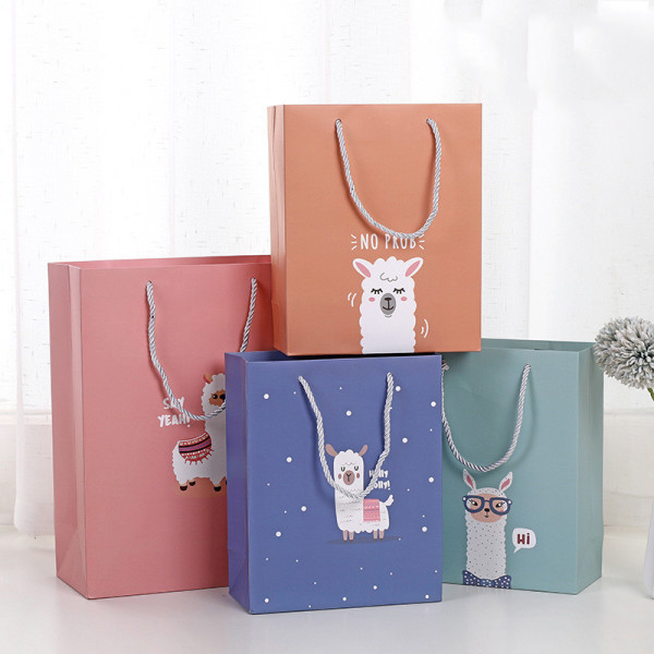 Factory custom shopping paper bag with logo recycled printing cartoon lovely gifting paper bags with handle