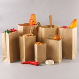 Food Kraft Paper Bag Folding Packaging Bags Recycled Tack Away Fast Food Kraft Paper Bags With Custom Logo