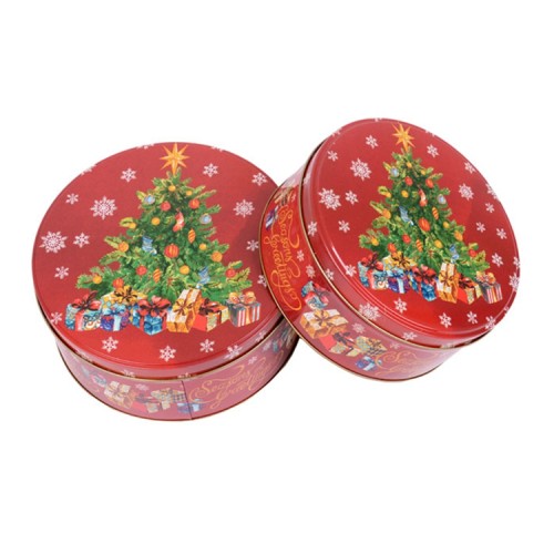 Christmas gifts chocolate candy tin  box round cute christmas pattern printing biscuit tin box