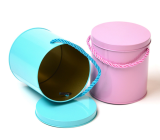 Cheap price popcorn round bucket tin box with handle bucket tin for kids