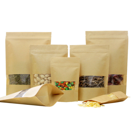 Hot Sale Food Kraft Paper Zipper Bag Nut Packaging Paper Bag Biodegradable Kraft Paper Zip Lock Bag