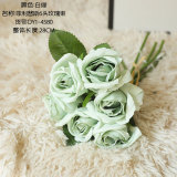 2021Manufacturers wholesale cross border simulation flower wedding decorations green plants 6 head rose bouquets