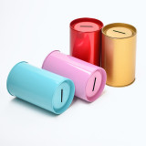 High quality 5 Colors  Cylindrical and Tin Material  Save Money Bank Round Shape Tin Can