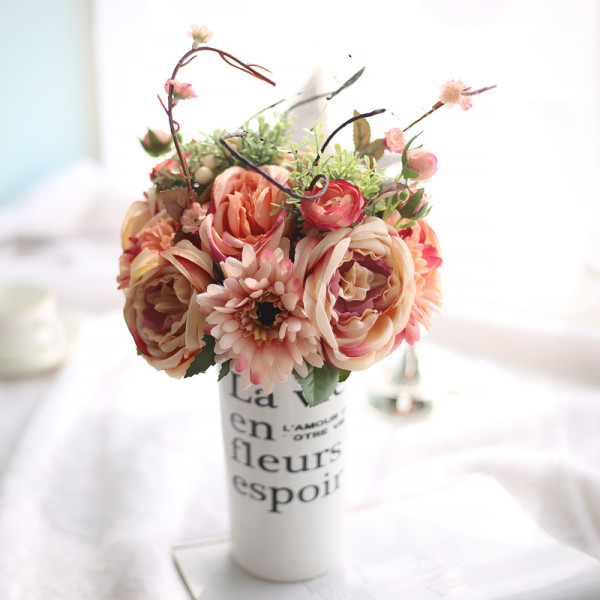 Manufacturers wholesale imitation flowers foreign trade fake flowers, export wedding home decorations rose Fulang bouquet