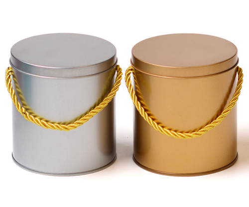 Cheap price popcorn round bucket tin box with handle bucket tin for kids