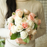 2021Manufacturers wholesale cross border simulation flower wedding decorations green plants 6 head rose bouquets