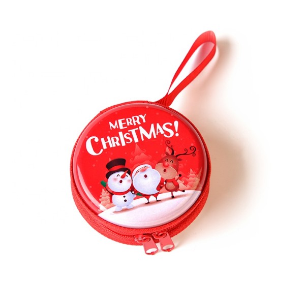 Best Selling Christmas Pattern Printed Round  Headset Coin Purse Tinplate Coin Bag