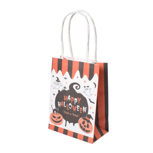 Wholesale Custom Kraft Party Halloween Pumpkin Gift Paper Bags With Handle Candy Sweets Chocolate Packaging Storage