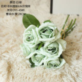 2021Manufacturers wholesale cross border simulation flower wedding decorations green plants 6 head rose bouquets