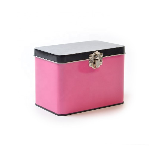 rectangle shape Luxury jewelry metal tin packaging box with lock and key