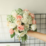 2021Manufacturers wholesale cross border simulation flower wedding decorations green plants 6 head rose bouquets