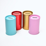 High quality 5 Colors  Cylindrical and Tin Material  Save Money Bank Round Shape Tin Can