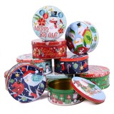 Christmas gifts chocolate candy tin  box round cute christmas pattern printing biscuit tin box