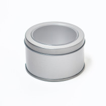 wholesale Custom Design Silver White Round Gift Plain USB Tin Box With PVC Window