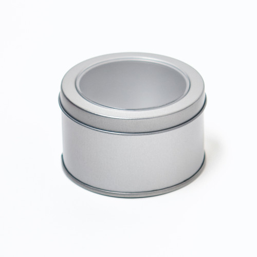 wholesale Custom Design Silver White Round Gift Plain USB Tin Box With PVC Window