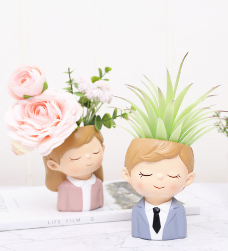 Cartoon Couple Flower Pots Creative Succulents Potted Decorative Ornaments Wholesale