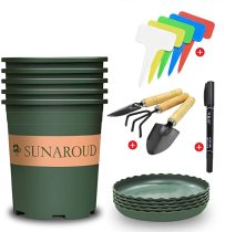 Planter Nursery Garden Plastic Pots Set With Drainage Trays Flower Pots With 5 Labels 1 Waterproof Pen And 3 Small Shovel