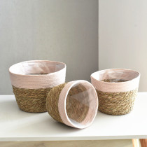 Straw Succulent Potted Plant Flower Pot Seaweed Woven Handmade Crafts Flower Basket