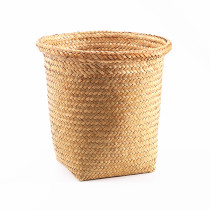 Customized Wholesale Handmade Seagrass Nature Wicker Circular Rattan Garbage Basket