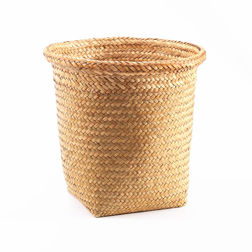 Customized Wholesale Handmade Seagrass Nature Wicker Circular Rattan Garbage Basket