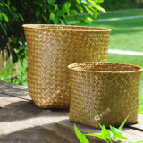Nordic Handmade Straw Basket Hand Woven Basket Household Living Room Flower Pot Ornament Rattan Basket Decoration