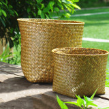 Nordic Handmade Straw Basket Hand Woven Basket Household Living Room Flower Pot Ornament Rattan Basket Decoration