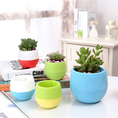 Creative Colorful Cartoon Plastic Flowerpot Succulent Plant Pot Round Mini Lazy Flower Pot