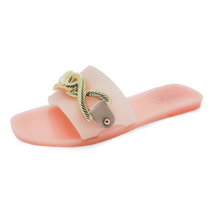 YF02 2021 Jelly shoes Women Summer Slipper Square Toe Chain Slippers Slip on Flat Slide Sandals Beach Casual Shoe 36-41