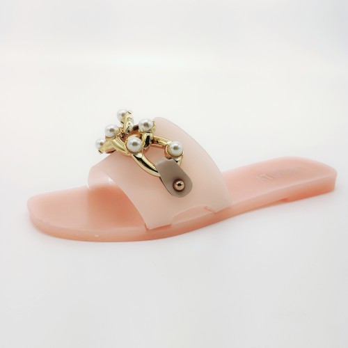 YE04 Jelly shoes Women Summer Slipper Square Toe Chain Slippers Slip on Flat Slide Sandals Beach Casual Shoe 36-41