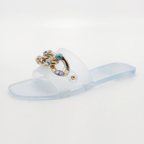 YF05 Jelly shoes Women Summer Slipper Square Toe Chain Flat Slide Sandals Beach Casual Shoe 36-41
