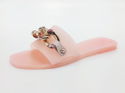 YF05 Jelly shoes Women Summer Slipper Square Toe Chain Flat Slide Sandals Beach Casual Shoe 36-41