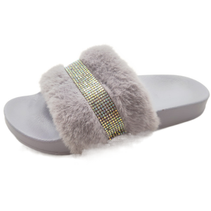 MDY08 Women Slippers Furry Fluffy Flip Flops Women Sandals Fur Ladies Slippers Size 36-41