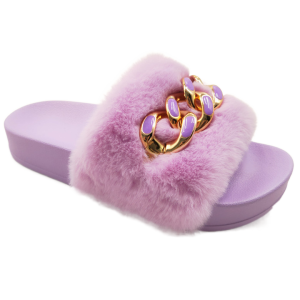 MDY28 Women Slippers Furry Fluffy Flip Flops Women Sandals Gold Chain Fur Ladies Slippers Size Shoes 36-41