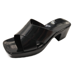 MDY51 2021 Summer New PVC Slippers for Women Fashion Square Toe High Heels Sandals Ladies Shoes Casual Beach Jelly Slippers 36-41