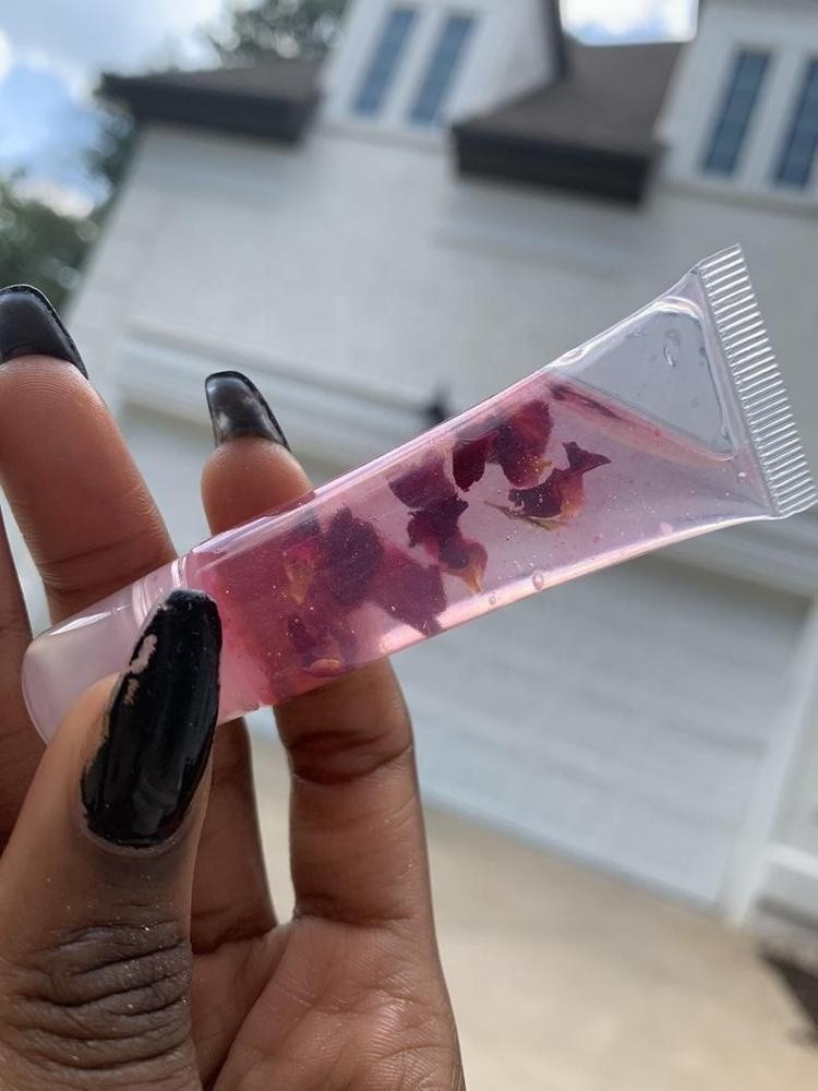 Private Label Reduce Fine Lines Lip Oil Enhancer Fuller Lip Gloss Tube Rose petal  Lip Care Serum