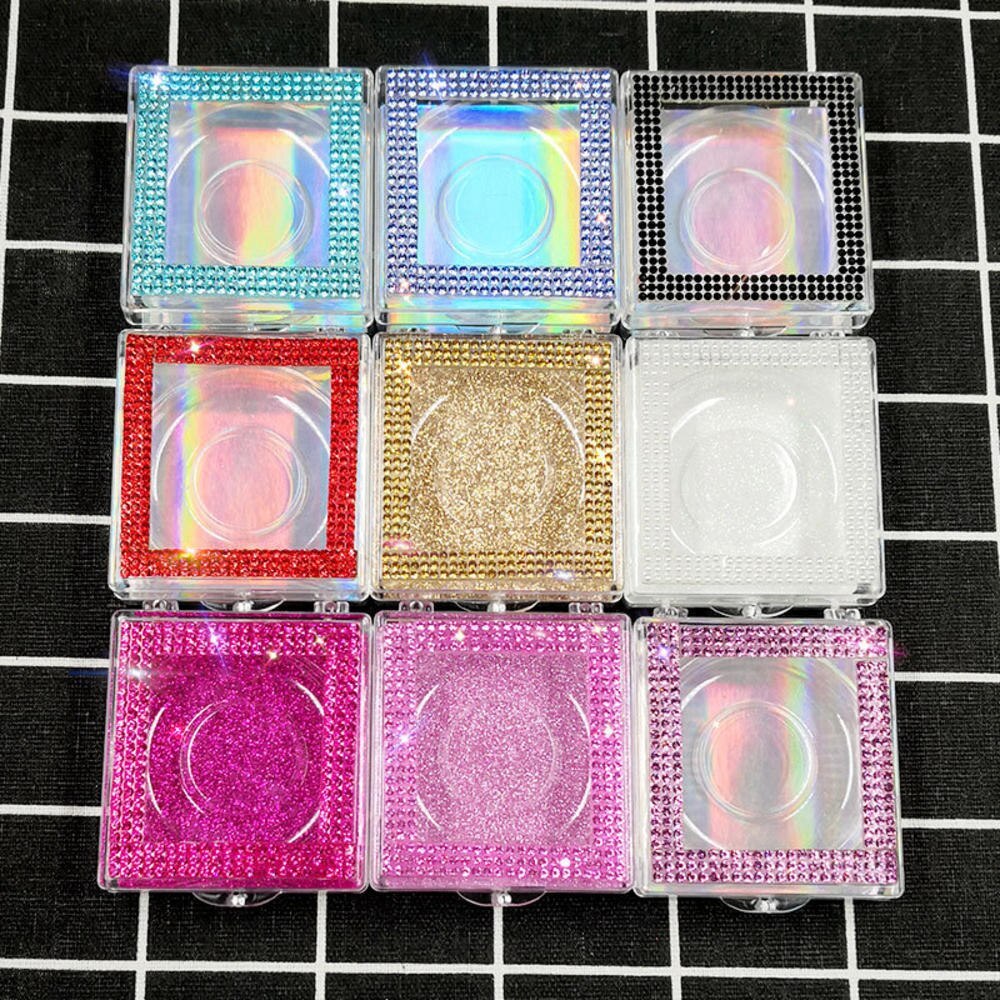 1PC Square Acrylic Diamond False Eyelash Packaging Box Fake 10mm-25mm 3d Mink Eyelashes Boxes Case Lashes Empty Bulk Box trays