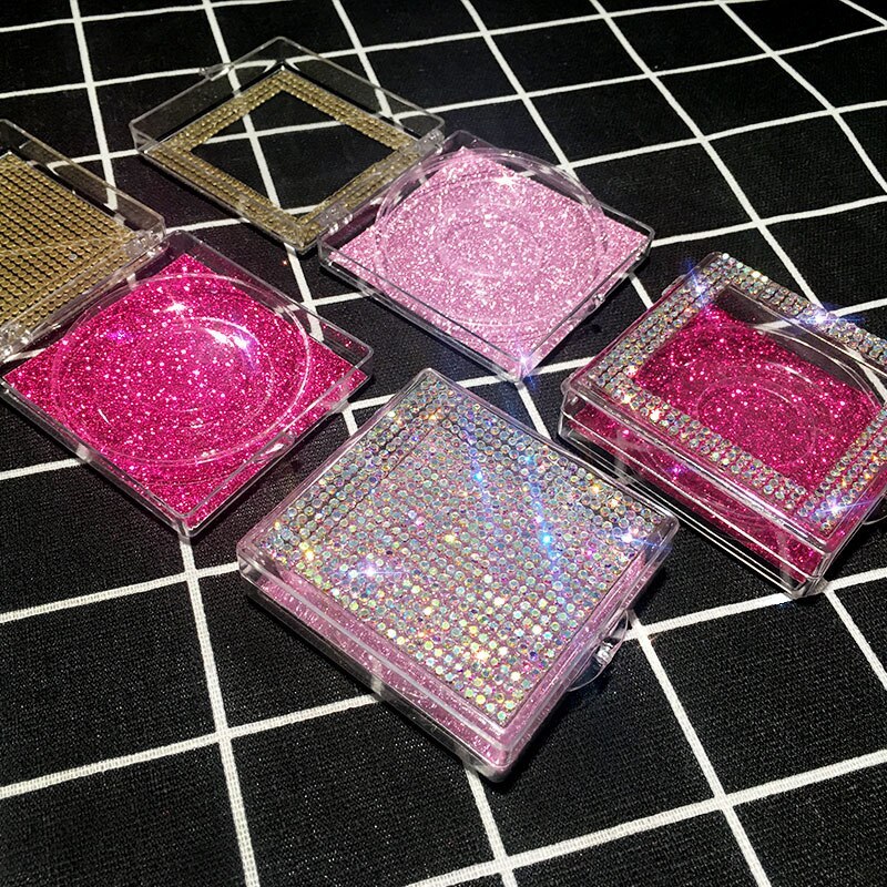 1PC Square Acrylic Diamond False Eyelash Packaging Box Fake 10mm-25mm 3d Mink Eyelashes Boxes Case Lashes Empty Bulk Box trays