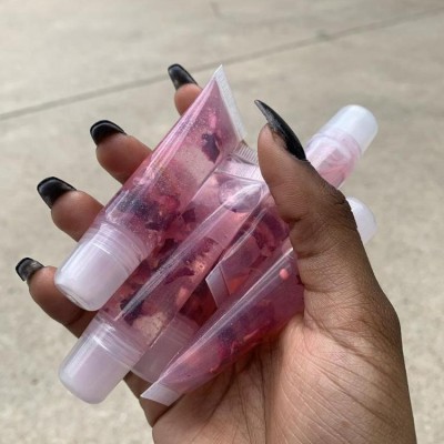 Private Label Reduce Fine Lines Lip Oil Enhancer Fuller Lip Gloss Tube Rose petal  Lip Care Serum