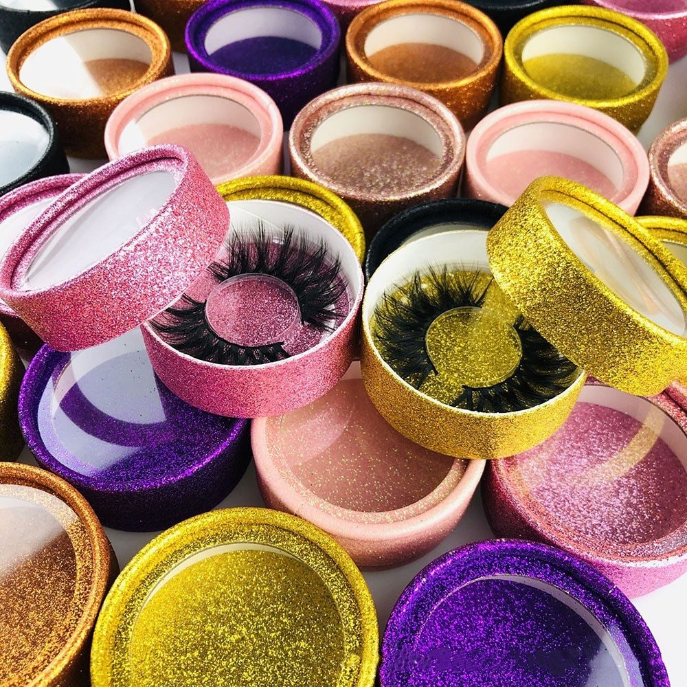 Drivworld Custom Packaging Glitter Paper Round Case With Tray Wholesale Mink Lashes Private Label Logo Packing Box Empty Case
