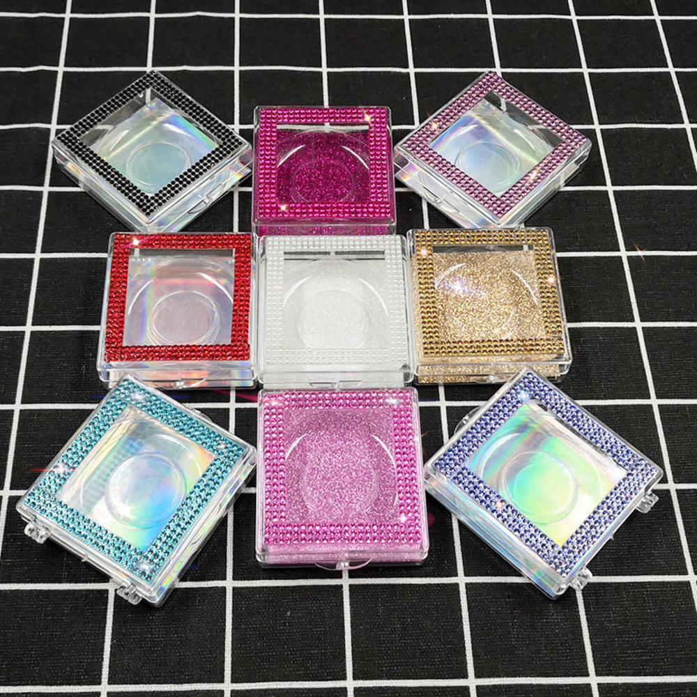 1PC Square Acrylic Diamond False Eyelash Packaging Box Fake 10mm-25mm 3d Mink Eyelashes Boxes Case Lashes Empty Bulk Box trays