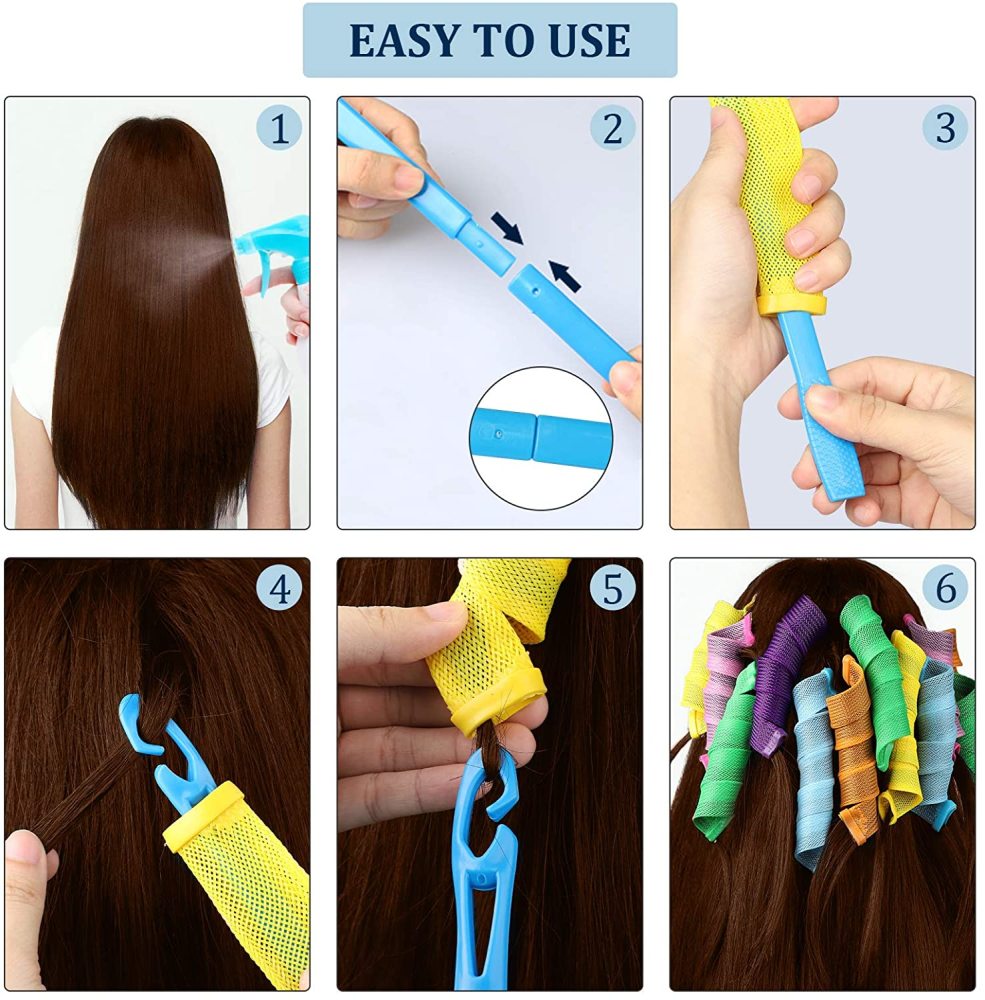 Hair Rollers Snail Shape Not Waveform 75CM 18Pcs 4 Sticks Spiral Round Curls Hair Curler Soft Hair Curler Bendy Hair Rollers DIY