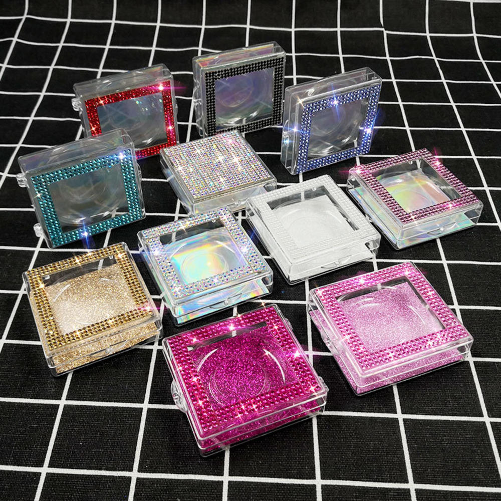 1PC Square Acrylic Diamond False Eyelash Packaging Box Fake 10mm-25mm 3d Mink Eyelashes Boxes Case Lashes Empty Bulk Box trays