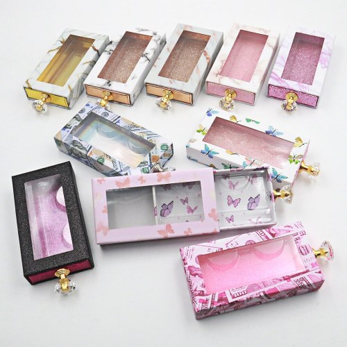 Eyelash Packaging Box 3d Mink Lashes Bulk Empty Box 25mm Mink Eyelashes Cases False Eyelashes Drawer Box Diamond Handle Drawer