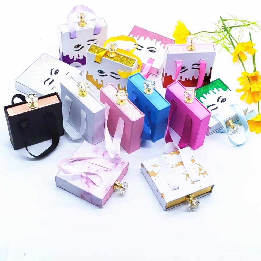 Custom Ribbon Eyelash Boxes Packaging With Logo Wholesale Customize Your Logo Beaty Makeup Package Box for False Eyelashes