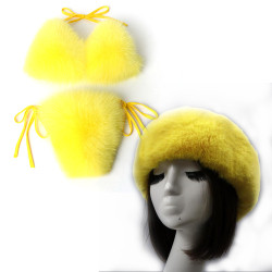Women Real Fox Fur Slippers Sexy Bikini Bra Set Fluffy Raccoon Slides Beach Fur Swimsuit Underwear Fashion Bikini Set Detachable