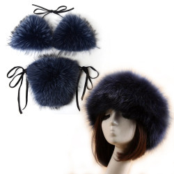 Women Real Fox Fur Slippers Sexy Bikini Bra Set Fluffy Raccoon Slides Beach Fur Swimsuit Underwear Fashion Bikini Set Detachable
