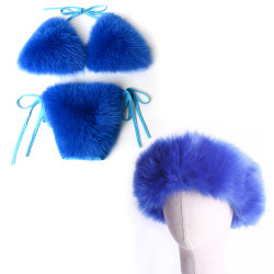 Women Real Fox Fur Slippers Sexy Bikini Bra Set Fluffy Raccoon Slides Beach Fur Swimsuit Underwear Fashion Bikini Set Detachable